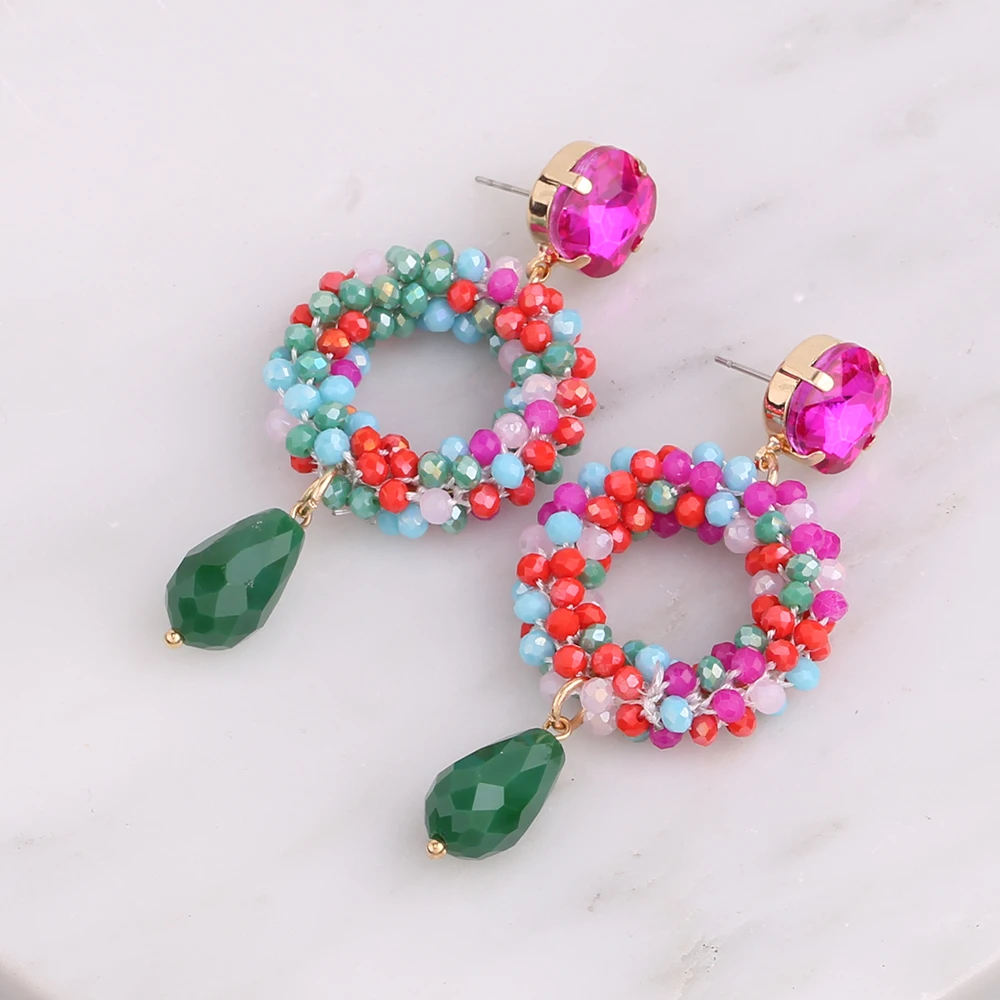 Sehuoran Crystal Beads Round Drop Earrings For Woman Crystal Stone Oorbellen Wedding Earrings Tiger Butterfly Festival Earrings