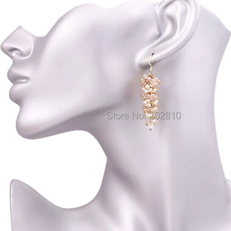 tiki по 1 грн все Girls Long Dangle Drop Cерьги женские Pink Crystal White Pearl Earrings For Women Wedding Fine Quality