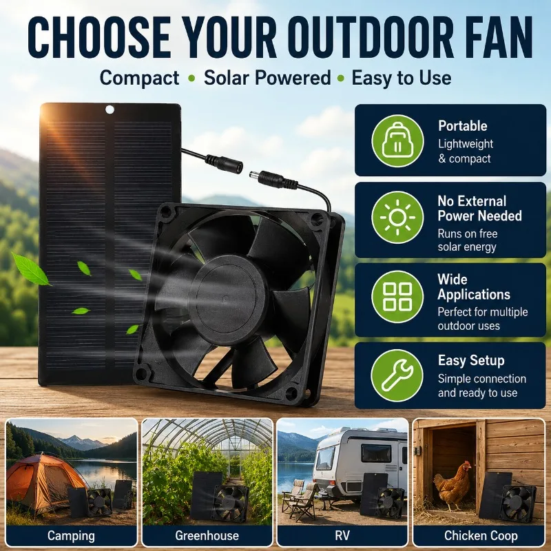 0.8W Mini Solar Fan Kit with IP65 Solar Panel Outdoor Exhaust Cooling Fan for Greenhouse Pet House Camping Mini Solar Fan Kit