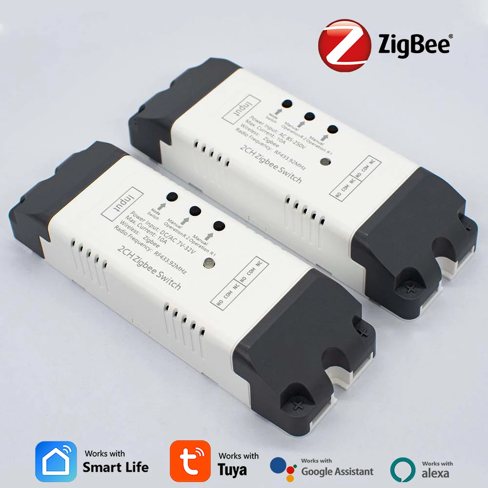 2 kanal Zigbbe Tuya Smart Fernbedienung Schalter Relais RF433 Empfänger 2CH Modul Licht Lampe Motor Controller Alexa Benötigen Hub