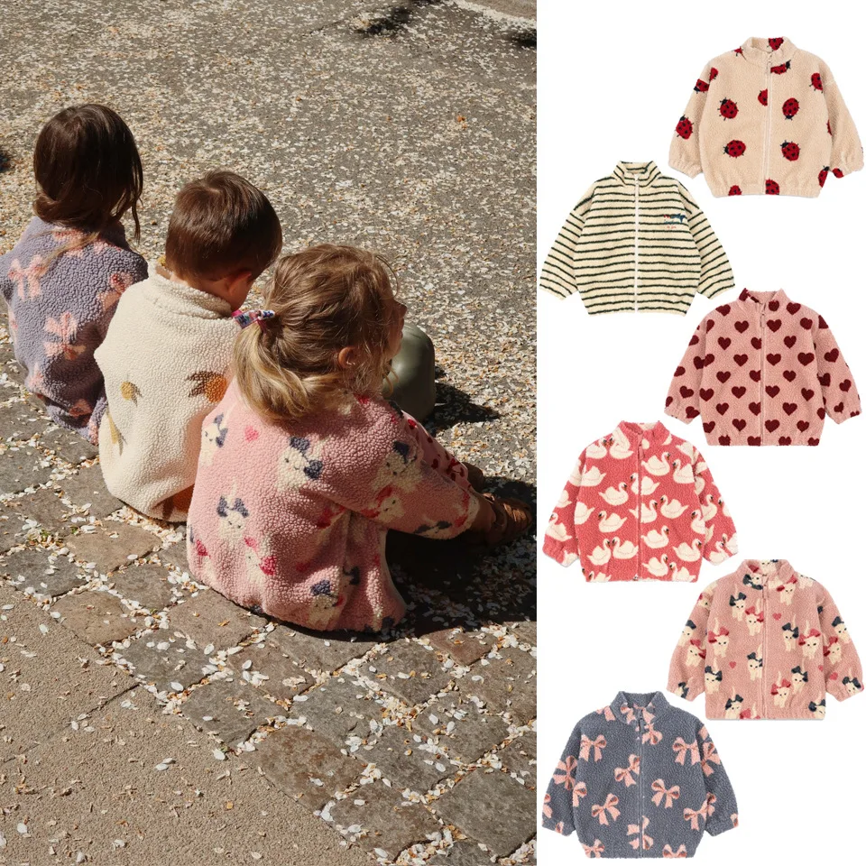 

25 Winter New Children's Warm Coat Cute Printed Bow Lamb Wool Coat for Boys and Girls Baby Girl Winter Clothes
