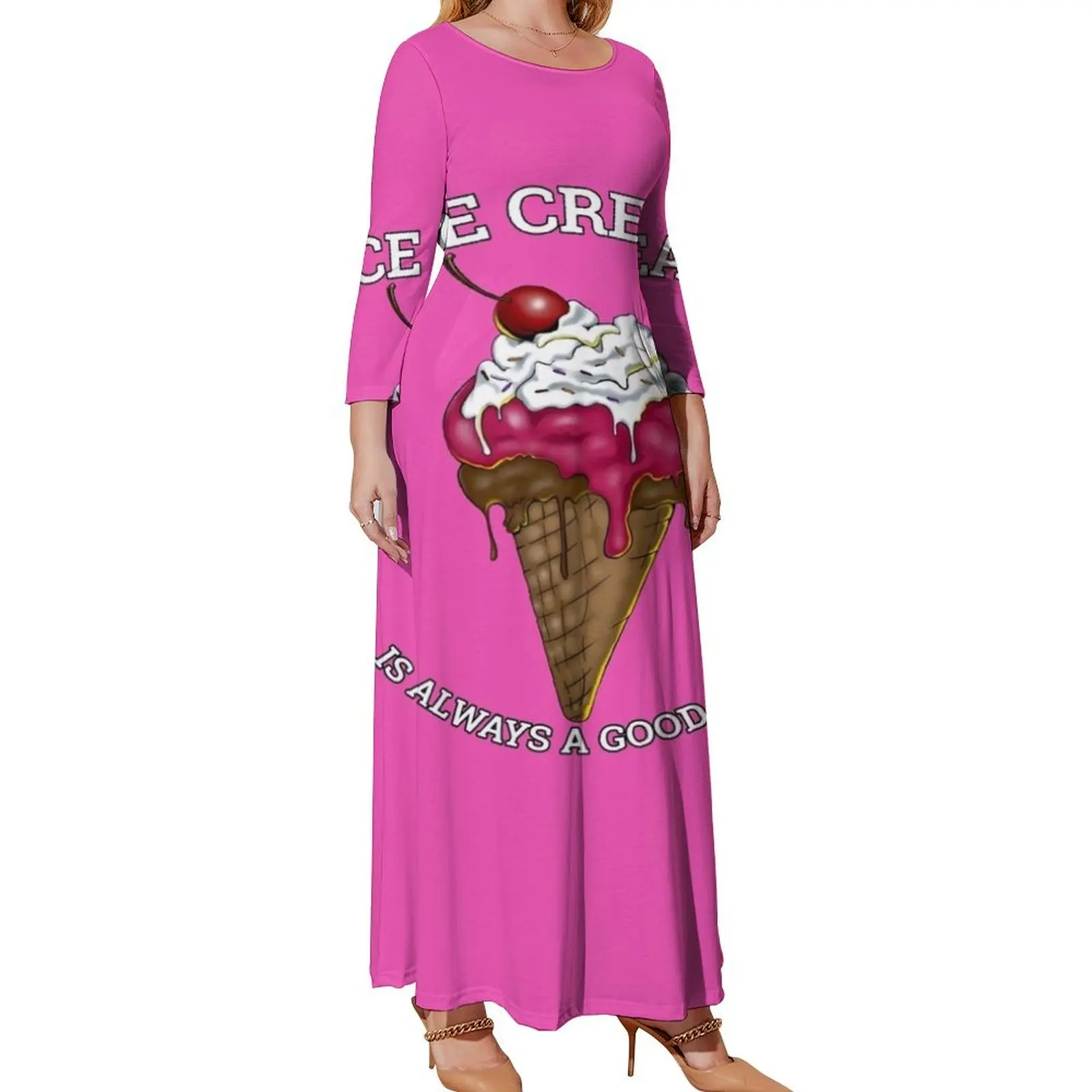 

Вафельный конус мороженое всегда хорошая идея платье с длинным рукавом сексуальное платье для женщин Летняя одежда
