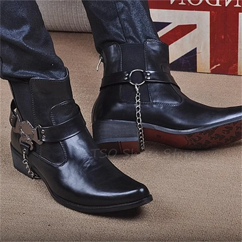 

Male Chelsea Boots High Top Men's Shoes Gentleman Trendy Short Boots Pointed Leather British Men's High Rise Knight Boots