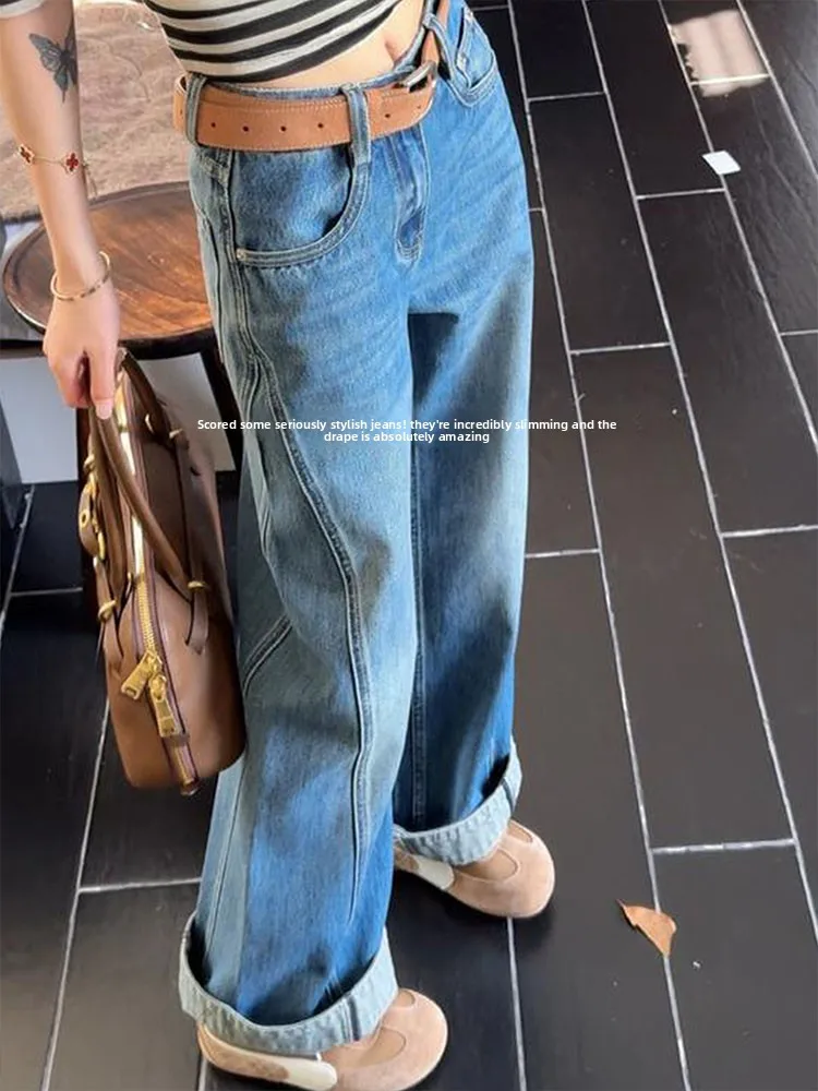 

Свободные широкие джинсы в стиле ретро, женские джинсы с высокой талией, прямой крой, удобные утягивающие джинсы, повседневные джинсы из смеси хлопка