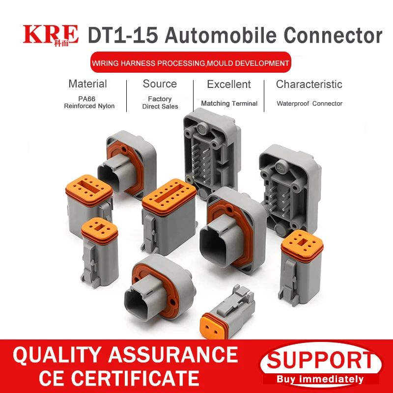 

KRE DT15-2/4/6/8/12P Holes Deutsch Straight Pin PCB Plug Socket Panel Needle Seat Jacket Automotive Waterproof Connector