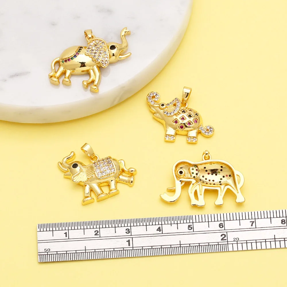 OCESRIO Multicolor Mini Crystal Lucky Elephant Pendant for Necklace Copper Gold Plated Animal Jewelry Making Supplies pdtb420