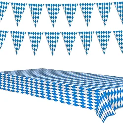 German Beer Festival Decor Blue White Table Cover Oktoberfest Disposable Tablecloth Bavarian Flag Check Home Party Supplies