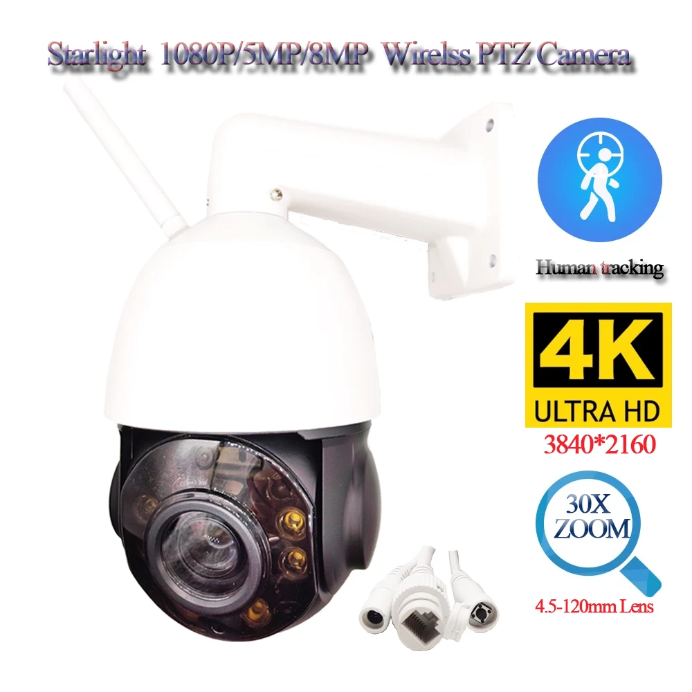 

1080P/5MP/8MP Starlight 30X Optical Zoom Wifi Speed Dome Camera Wireless POE CCTV Video Security Human Tracking Camhi APP 4K