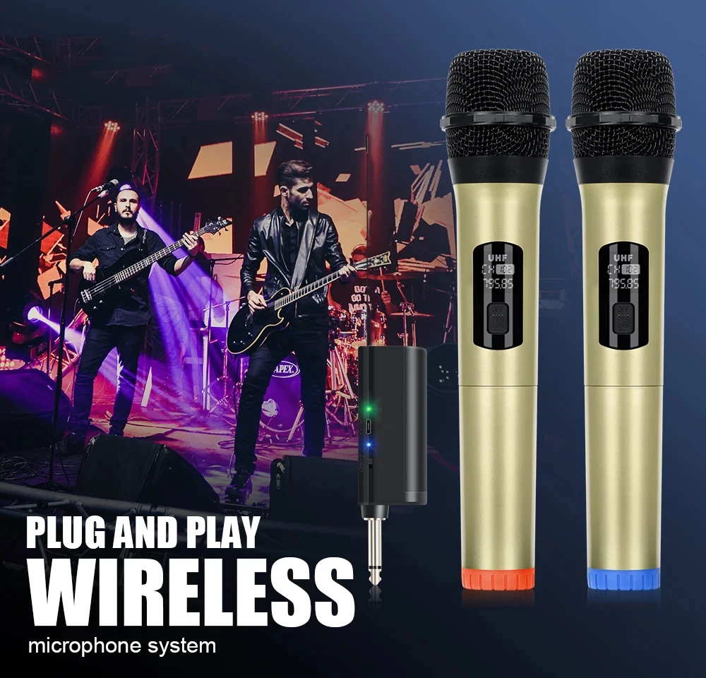 Wireless Microphone 2 Channels UHF Professional Handheld Mic Micphone For Party Karaoke Professional Church Show Meeting