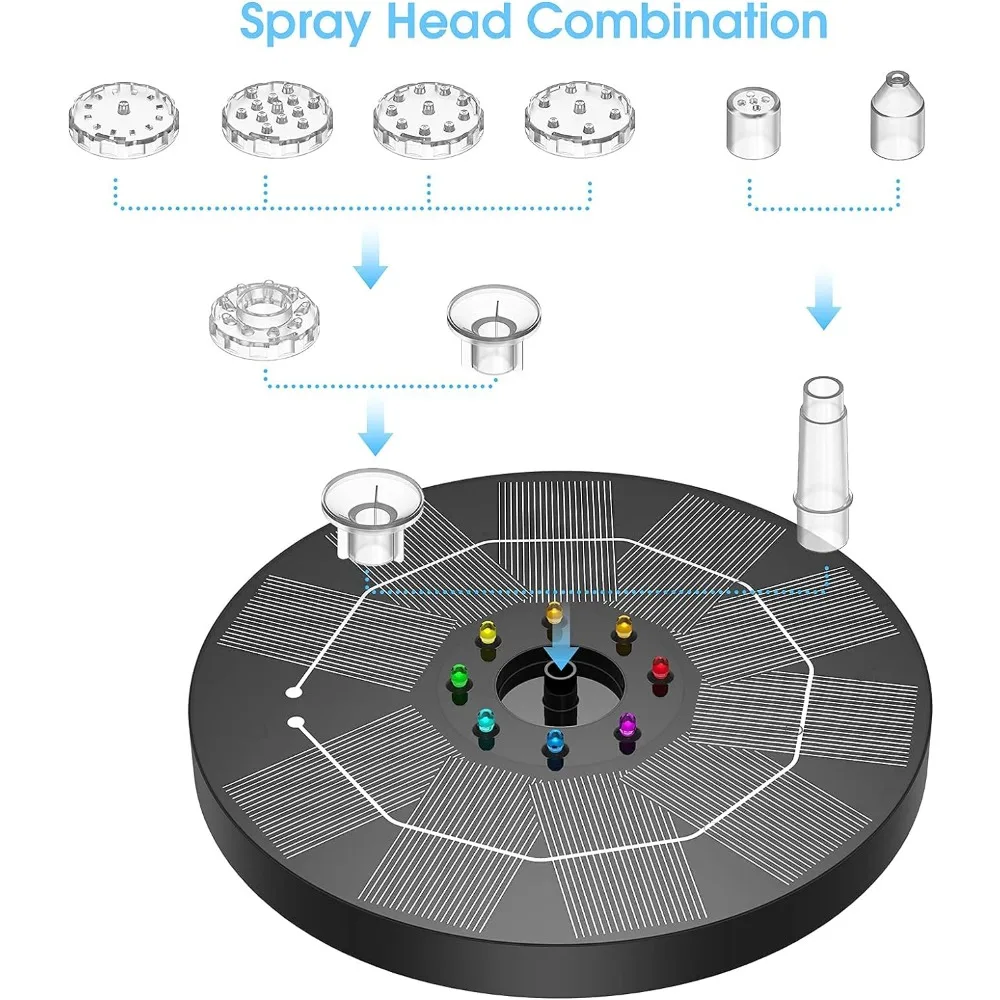 3.5W Solar Fountain with 8 LED Lights for Bird Bath Fountain Pump, Dual Nozzle Flower Shaped Fountain Garden Pond Decoration