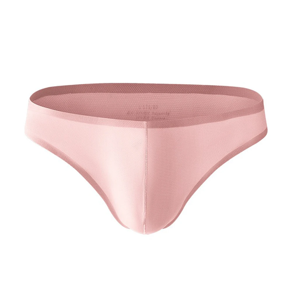 Cuecas sem costura para homens, roupa íntima de seda gelada, cuecas sexy, bolsa de protuberante convexa em U, calcinha lisa fio dental, lingerie suave breve