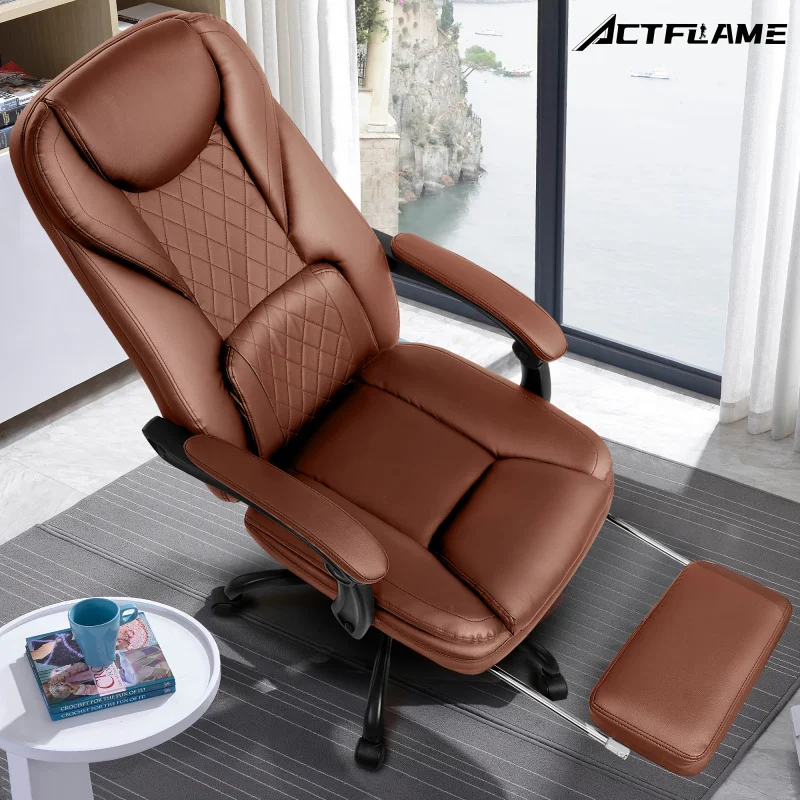 Large high-lying leatherette chair with pedals and high backrest ergonomics, suitable for home office and living room furniture