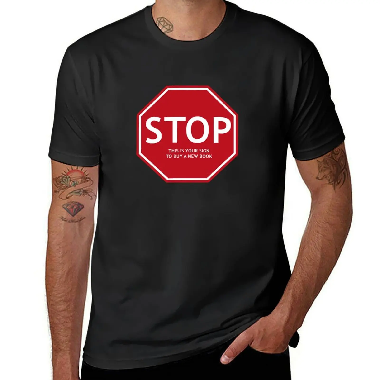 STOP! Buy a new book! T-Shirt Short sleeve tee korean fashion mens workout shirts