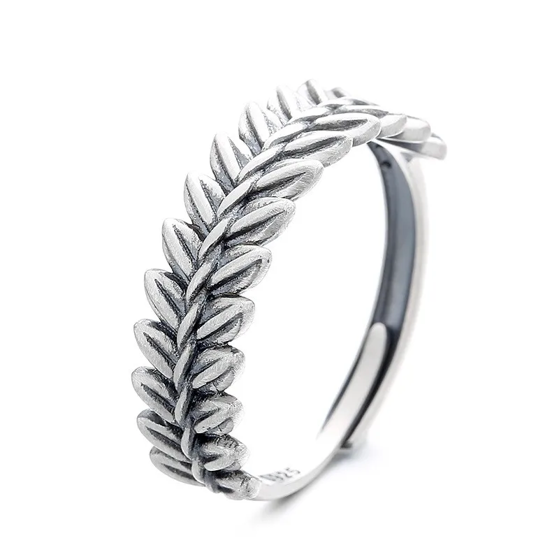 712FJZFSILVER Silver S925 Fasion Trendy Adjustable Retro Creative Luxury Fresh Wheat Rings Girls Men Women Wedding Party Jewelry