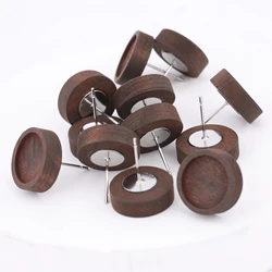 20pcs 12mm wood cabochon earring base blanks diy stainless steel post earring findings for jewelry making supplies