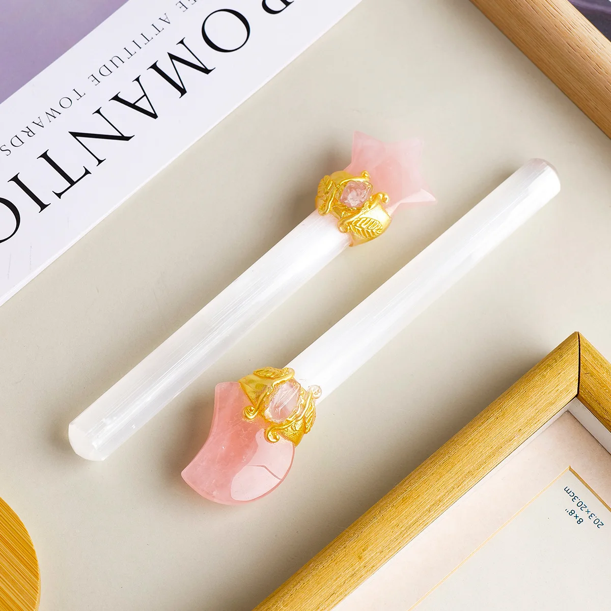 1PC Mini Size Natural Crystal moon Star Selenite  Magic Scepter Healing Stones Craft Fairy Wand Party Halloween Decor Party