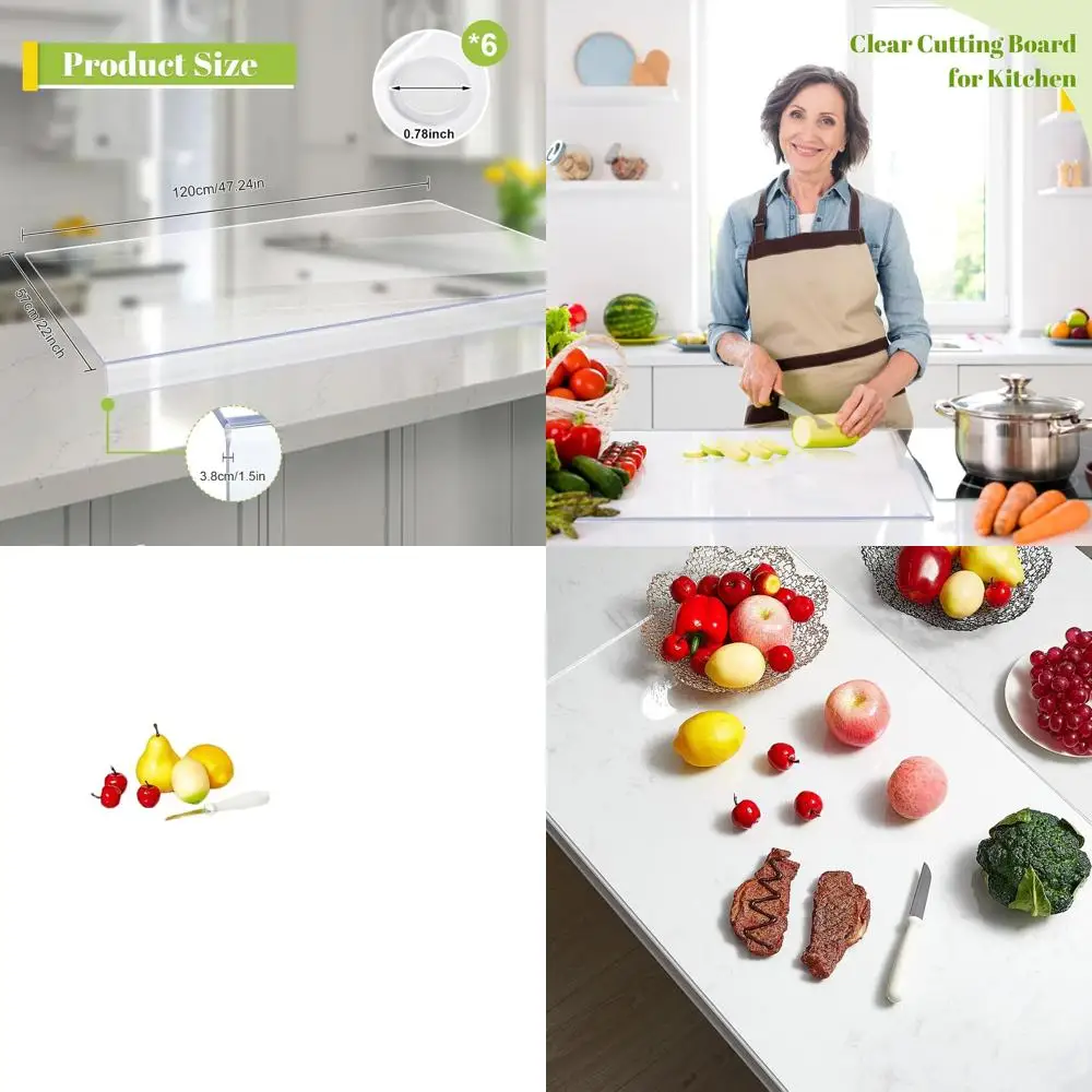 

Shatter-Resistant Clear Acrylic Cutting Board, 47 x 22, with Non-Slip Edge for Kitchen Countertop Protection