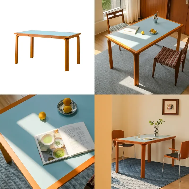 Retro Medieval Solid Wood Rectangular Dining Table Fireproof Board Desk for Home Kitchen