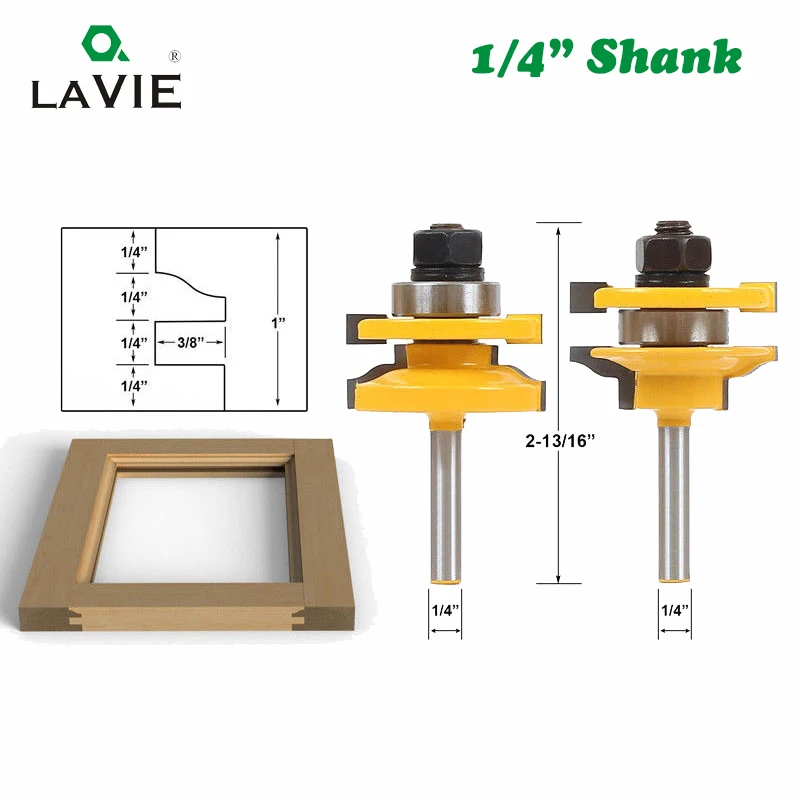 LAVIE 1/4 & 6mm Shank Door Frame Router Bit Bearing Guided Joint Milling Cutter Woodworking Tool For Cabinet Door Making 75mm