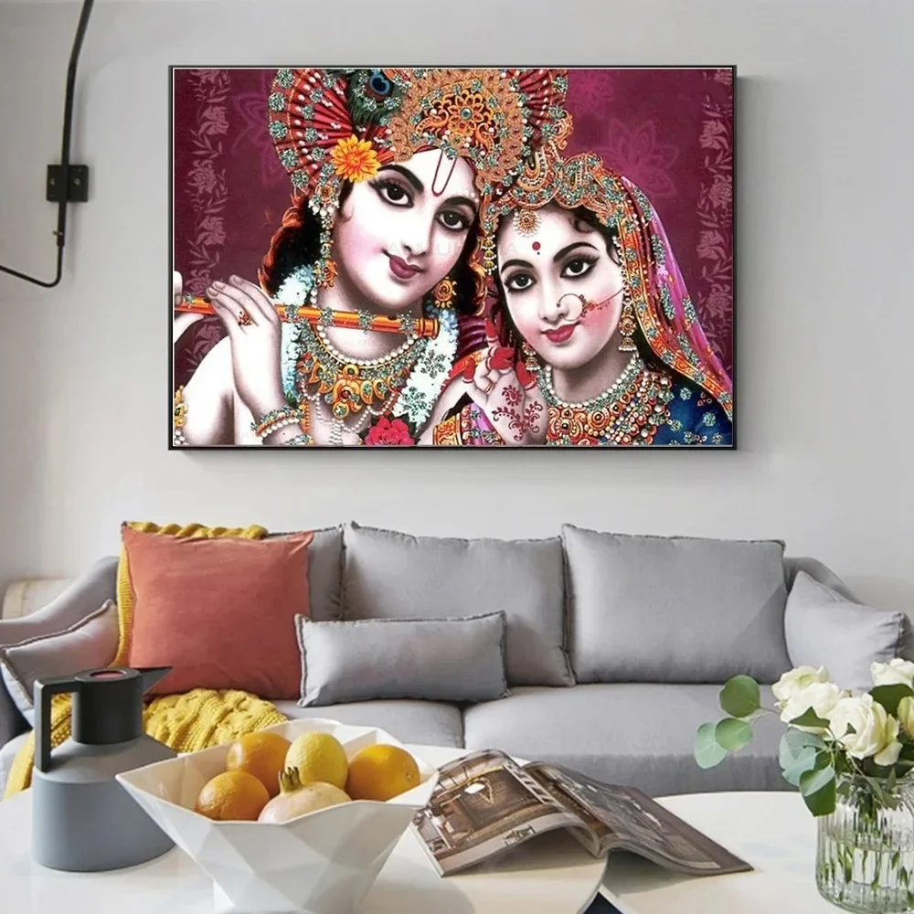 Indian God Radha Krishna Canvas Painting Wall Art Posters and Prints Modern Religion Pictures for Living Room Home Decoraion