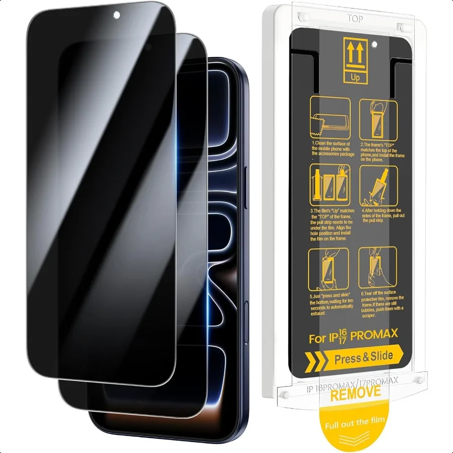 für 2er-Pack iPhone 17 Pro Max iPhone 16 Pro Max Sichtschutz-Displayschutz Einfache Installation mit Zugstreifen-Ausrichtungsrahmen Bubbl