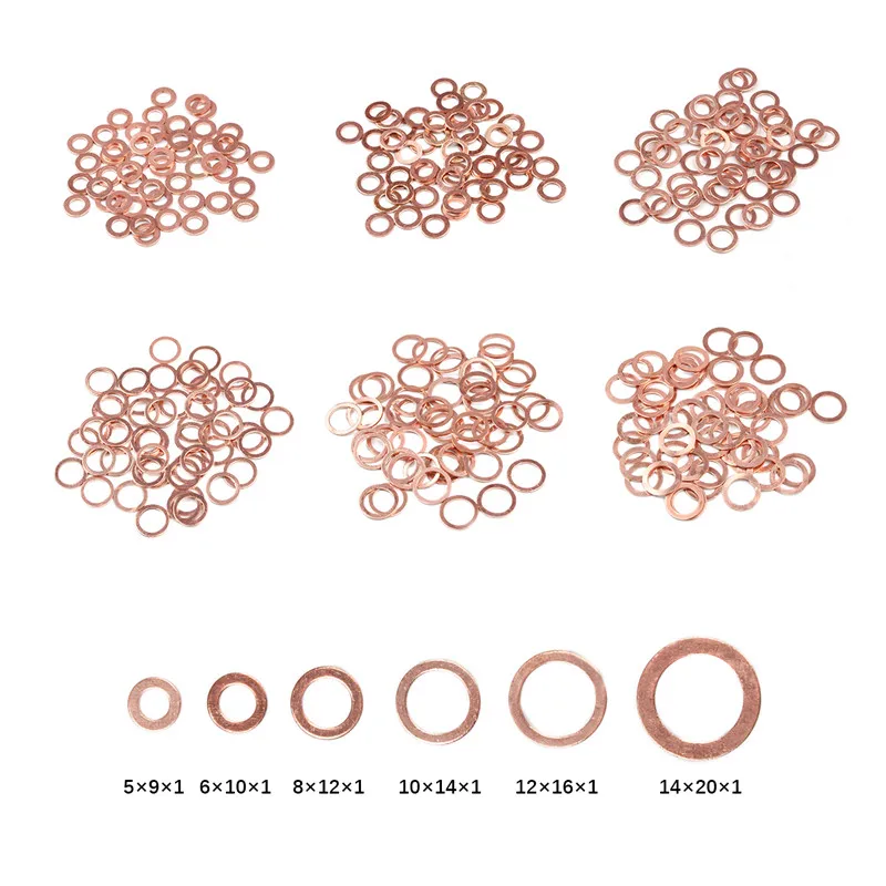 50PCS Copper Solid Washer Ring Flat Gasket for Sump Plug Oil Sealing Washers Nut And Bolt Set Flat Ring Seal Assortment Kit