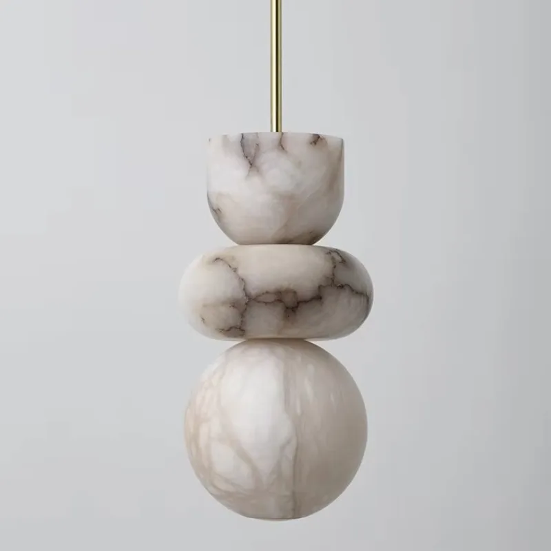 Luxury modern Nordic designer bar chandelier, all-copper marble alabaster, hanging bedroom master bedside chandelier