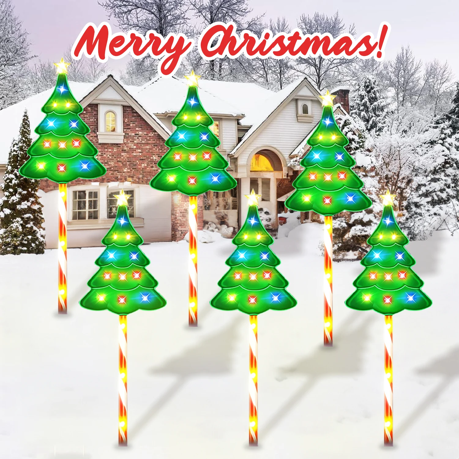 

6/12 Pack Christmas Decorations Outside, Solar Christmas Pathway Lights Outdoor Candy Lights For Pathway Yard Garden Outside