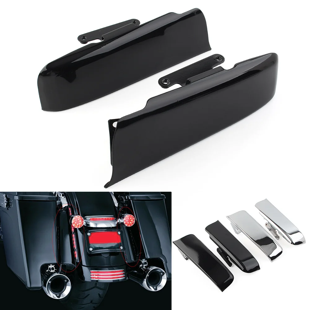 1Pair Motorcycle Rear Fender Saddlebag Filler Panels Cover For Harley Road King Glide 2014-2022 Vivid Black/Chrome