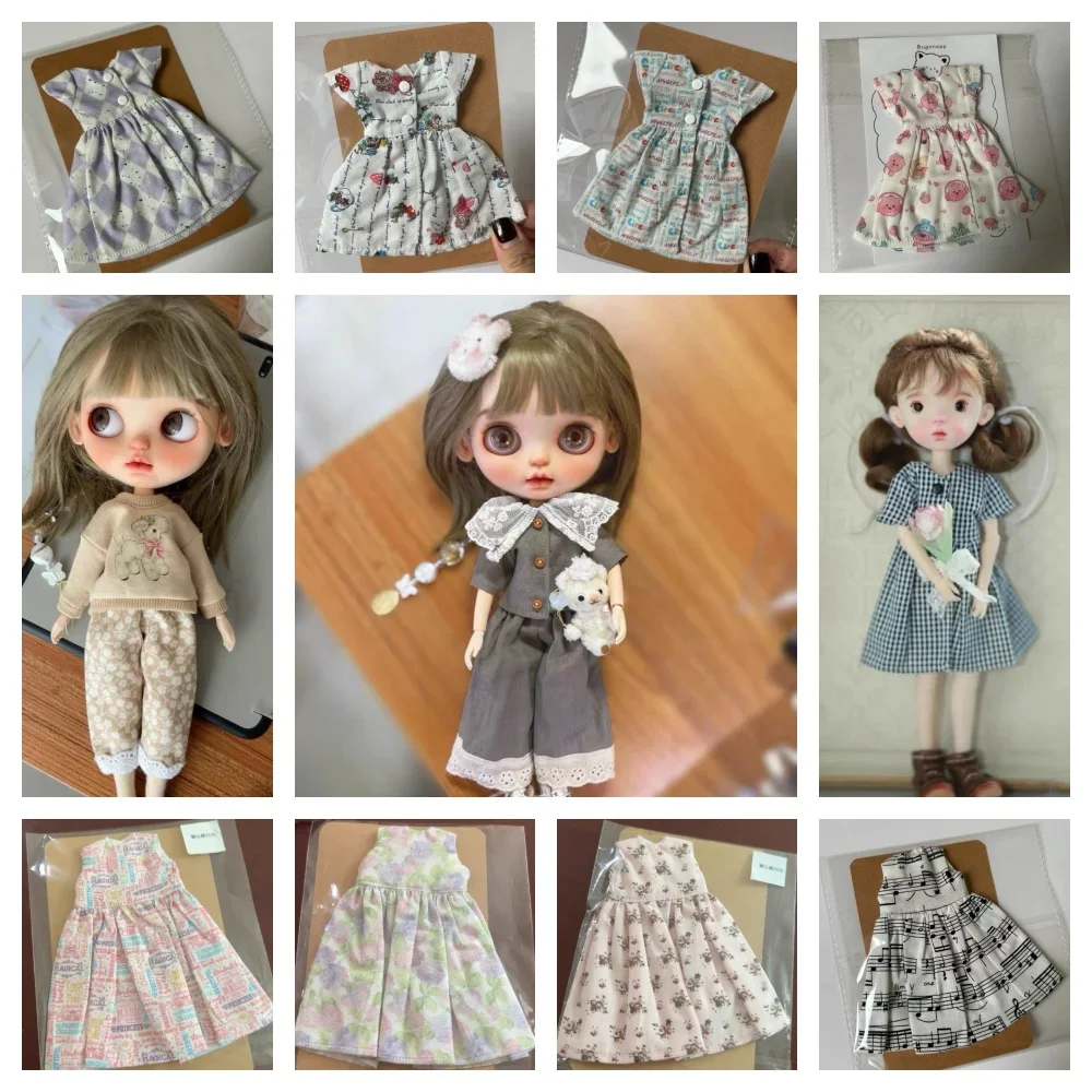 Ob24 DollMiniature Clothes Cartoon Dress Floral Plaid Skirt Blythe Skirt Lace Clothes Trousers Set Party Outfit Bjd Doll Clothes