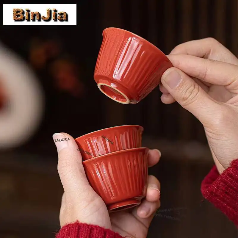 2pc/lot Palace Museum Red Pine Stone Green Teacup Japanese Tea Bowl Tea Cup Set Fragrance Cup Jianzhan Master Cup Drinkware 50ml