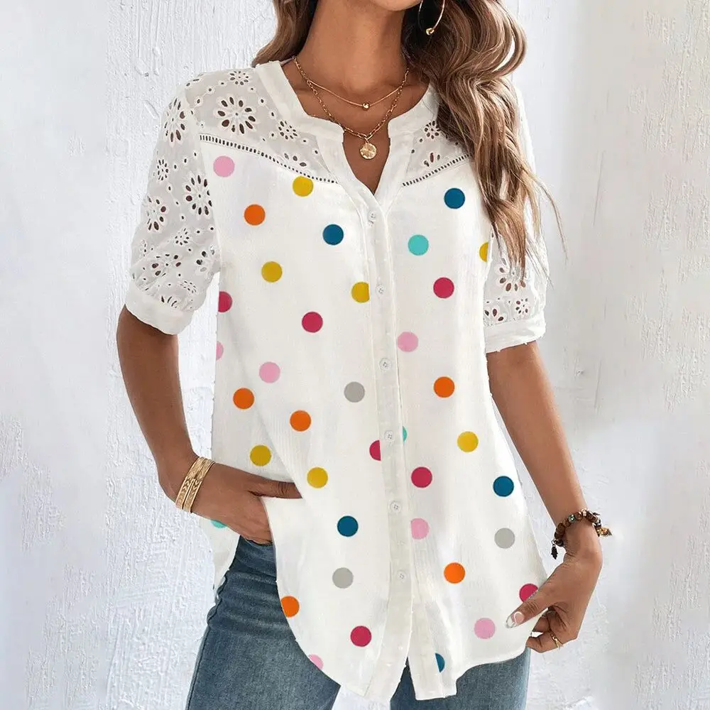 Blusa manga curta feminina, elegante camisa solta, casual, fim de semana, verão