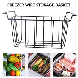 2-Pack Freezer Metal Mesh Storage Baskets, PE-Coated Hanging Storage Racks, Black, Suitable for Refrigerator Shelves