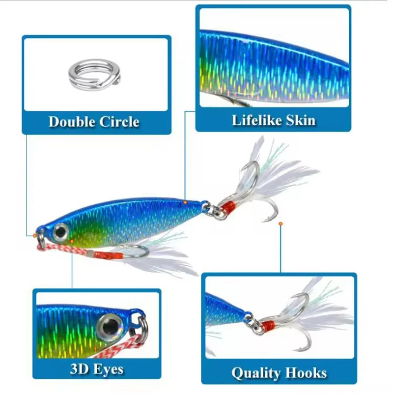 WEIHE 7G 10G 15G 20G 30G wholesale hard 3D fish eyes sinking jigging lure metal artificial sea bass small lead lure