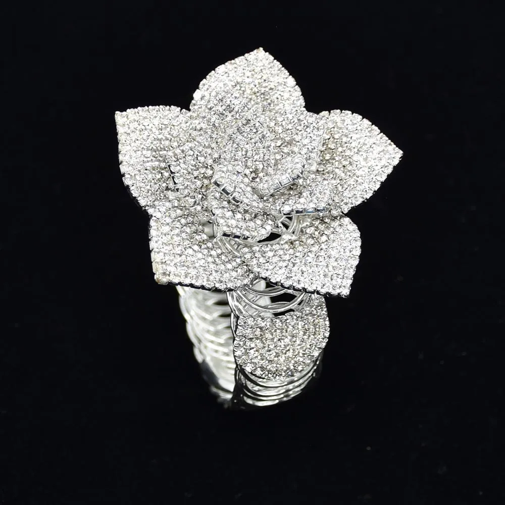 Women\'s Exaggerated Gold Hollow Flower Wide Bracelet Party Jewelry Gift Rose Gold Silvery Color Bangle for Women Party Dance