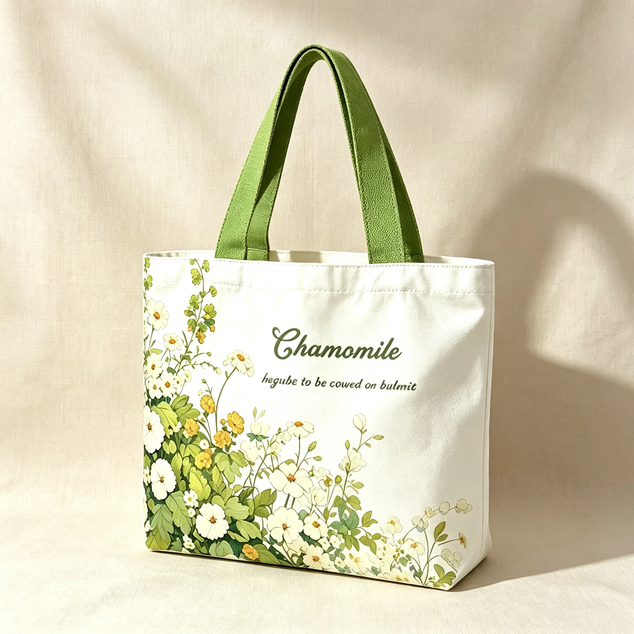 Vintage Chamomile Floral Canvas Tote Bag, Aesthetic Wildflower Print Handbag, Boho Botanical Daily Shopping Work Tote Bag