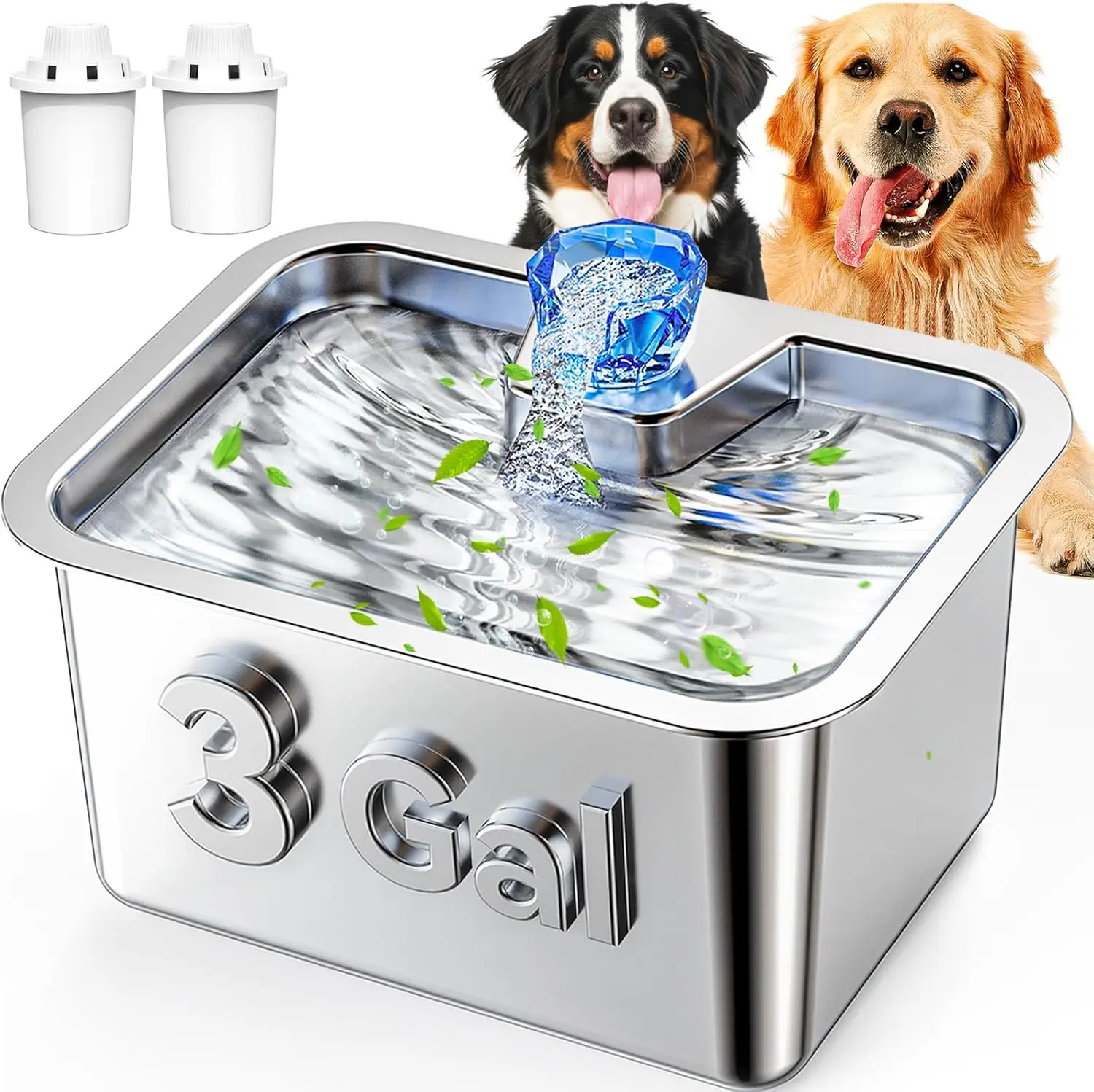 

Stainless Steel Dog Water Fountain, 3 Gallon Large Pet Drinking Fountain with Filters, Easy Clean Automatic Dispenser