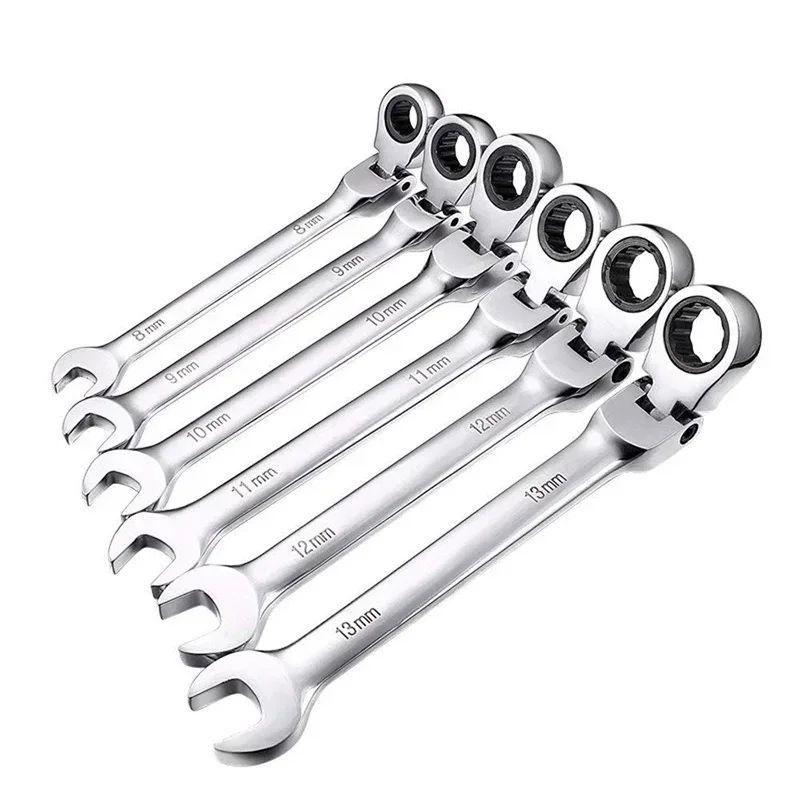 8mm-13mm Flexible Pivoting Head Ratchet Combination Spanner Wrench Garage Metric hand Tool For auto and Home Repair