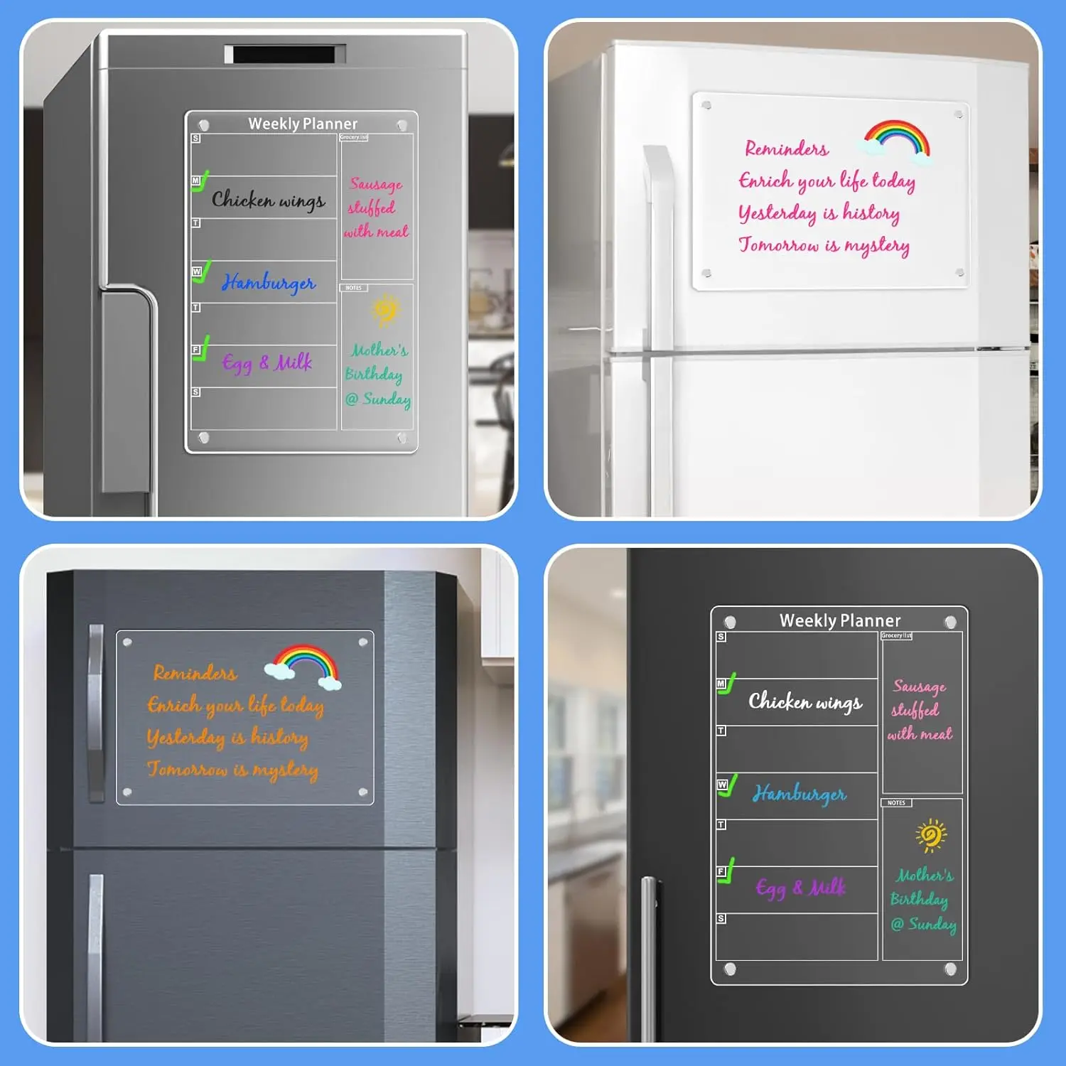 Magnetic Transparent Acrylic Week Plan Message Board Scratchable Magnetic Refrigerator Sticker