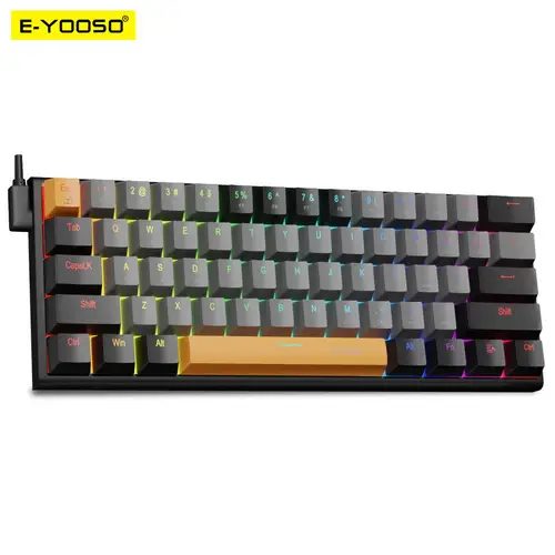 E-YOOSO Z11 RGB USB 60% 미니 기계식 게임용 키보드, 블루 레드 스위치, 61 키 유선 분리형 케이블, 여행용 PC용 휴대용 
