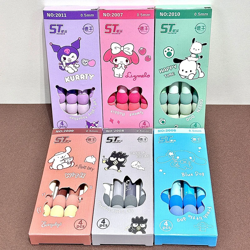 4Pc Sanrio Cartoon Cute Anime Sponge Sheath Gel Pen Creative Fashion Quick Drying Pressing Neutral Pens Students Stationery Gift