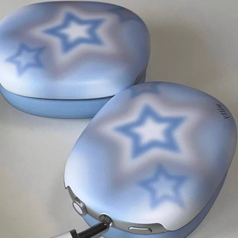 Y2k airpods max fones de ouvido caso capa azul embaçado estrela personalizado airpods casos plástico acessórios decoração presentes