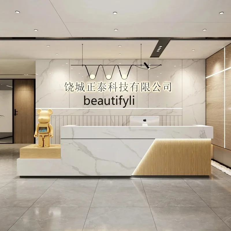 Simple company front desk reception desk hotel lobby light luxury counter clothing store checkout page beauty salon bar