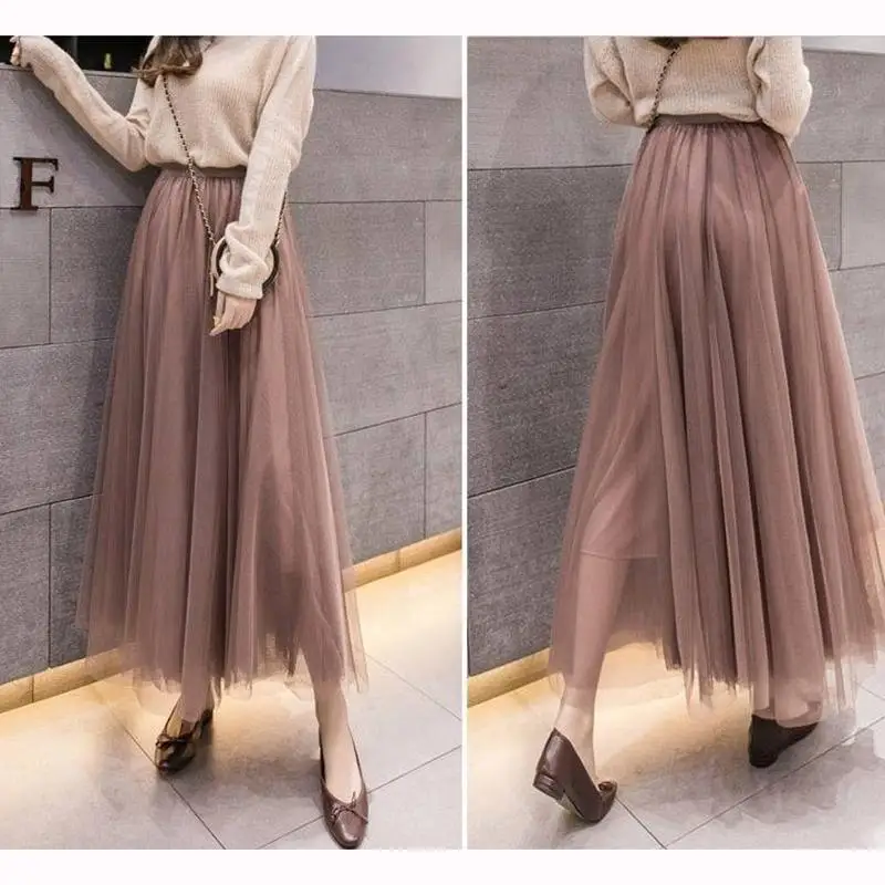 3 Layers of Yarn + Inner Lining Half-length Skirt Women's Net Gauze Skirt Large Skirt Mid-length Gauze Skirt Net Yarn Breathable