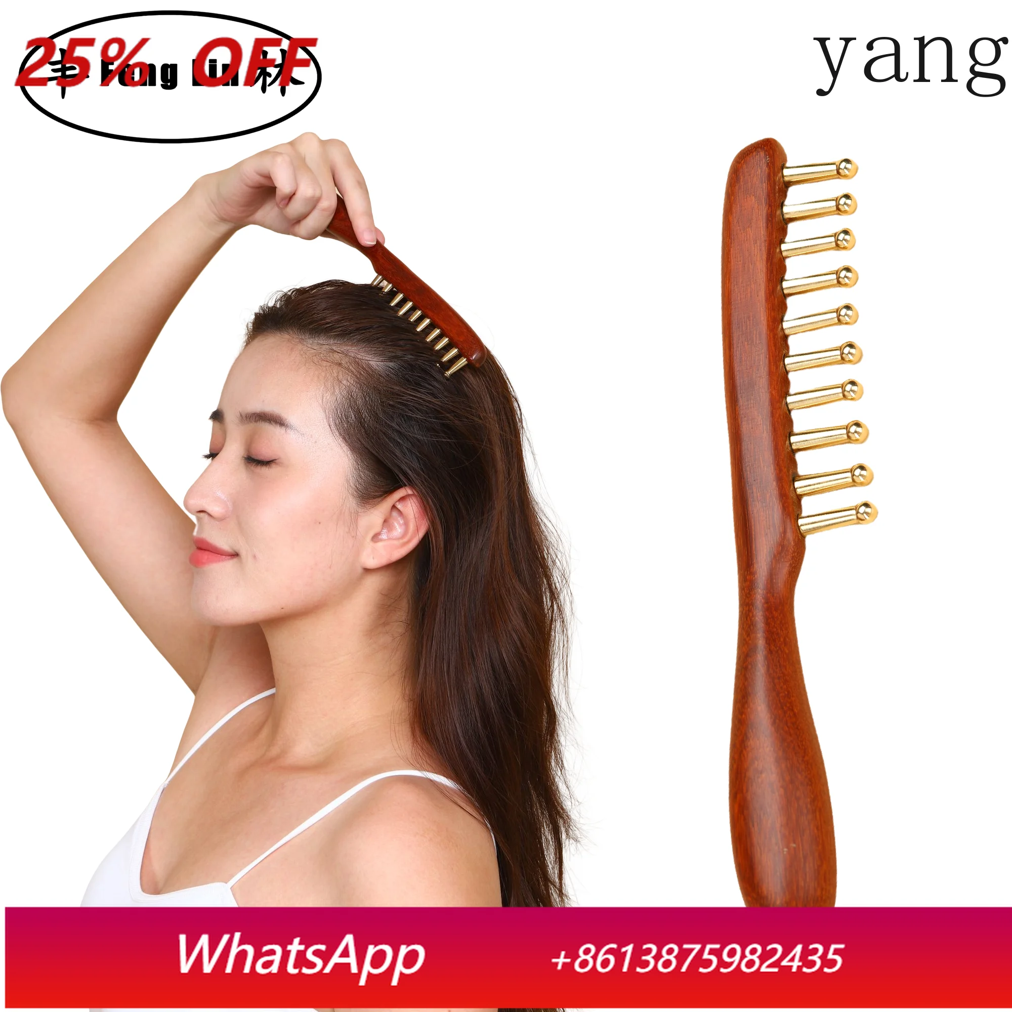 

10-Teeth Copper & Wood Massager Comb for Head Meridian Therapy and Relaxation