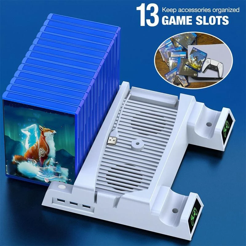 For PS5 Accessories Vertical Cooling Fan Stand For PS5 Dual Controller Charger Fast LED Charging Station For PS5