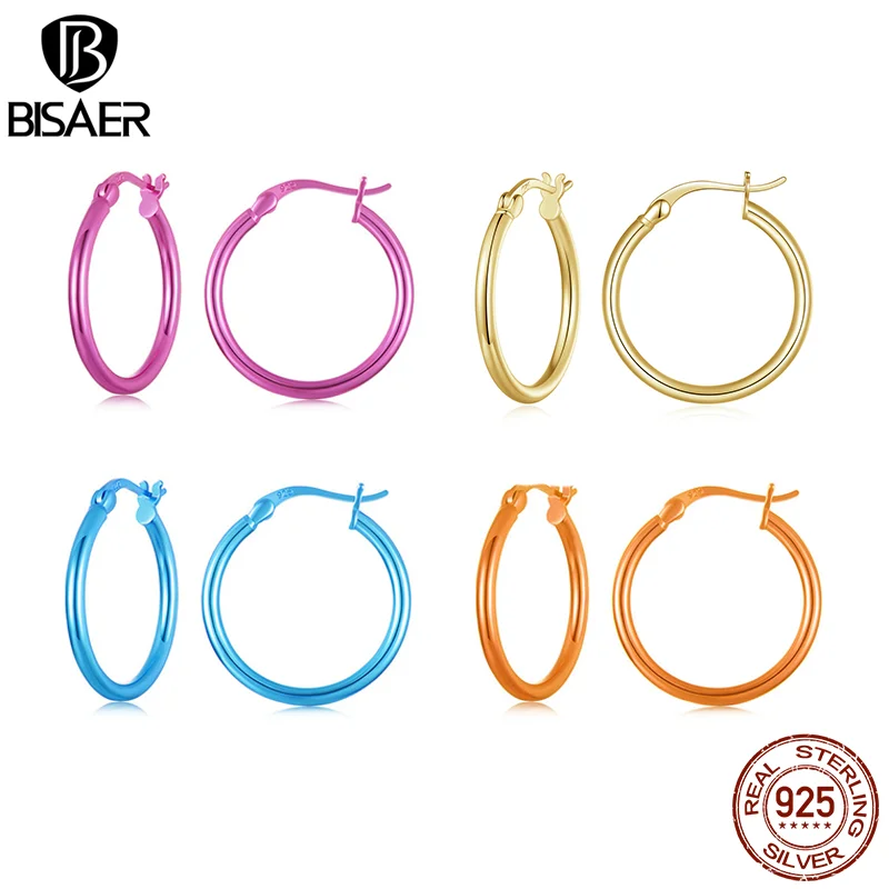 

BISAER 925 пробы серебряные классические гипоаллергенные серьги-кольца, бопамин, цветные большие фотообои для женщин, тонкие ювелирные изделия