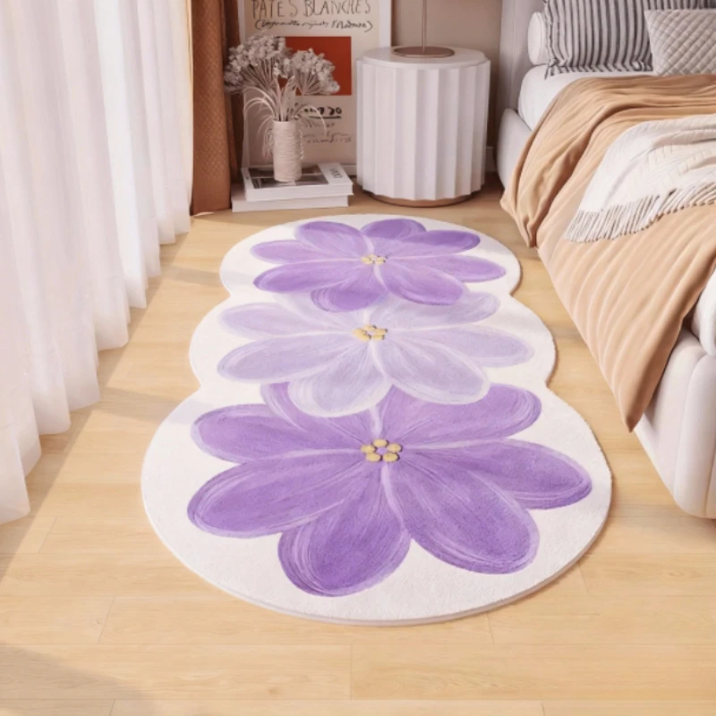 French Style Bedroom Decor Plush Carpet Flower Pattern Bedside Floor Mat Thick Washable Carpets for Living Room Fluffy Soft Rug
