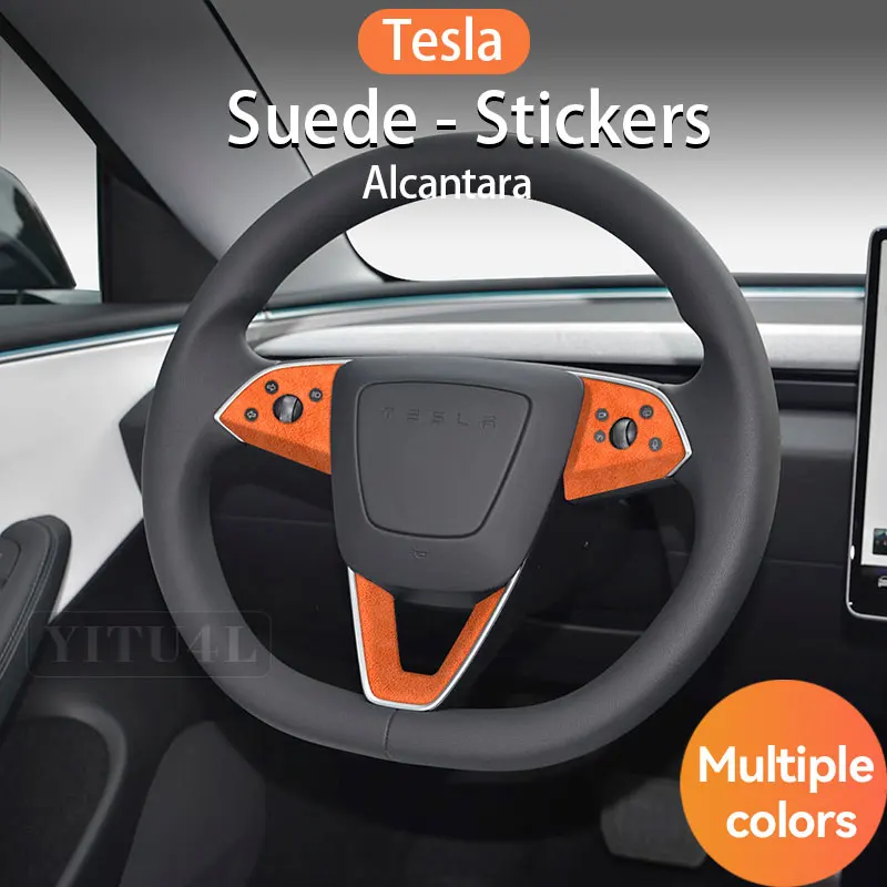 

For Tesla Model 3/Y Highland 2025 Stickers Steering Wheel Protectors Alcantara Trim Strips Car Interior Accessories