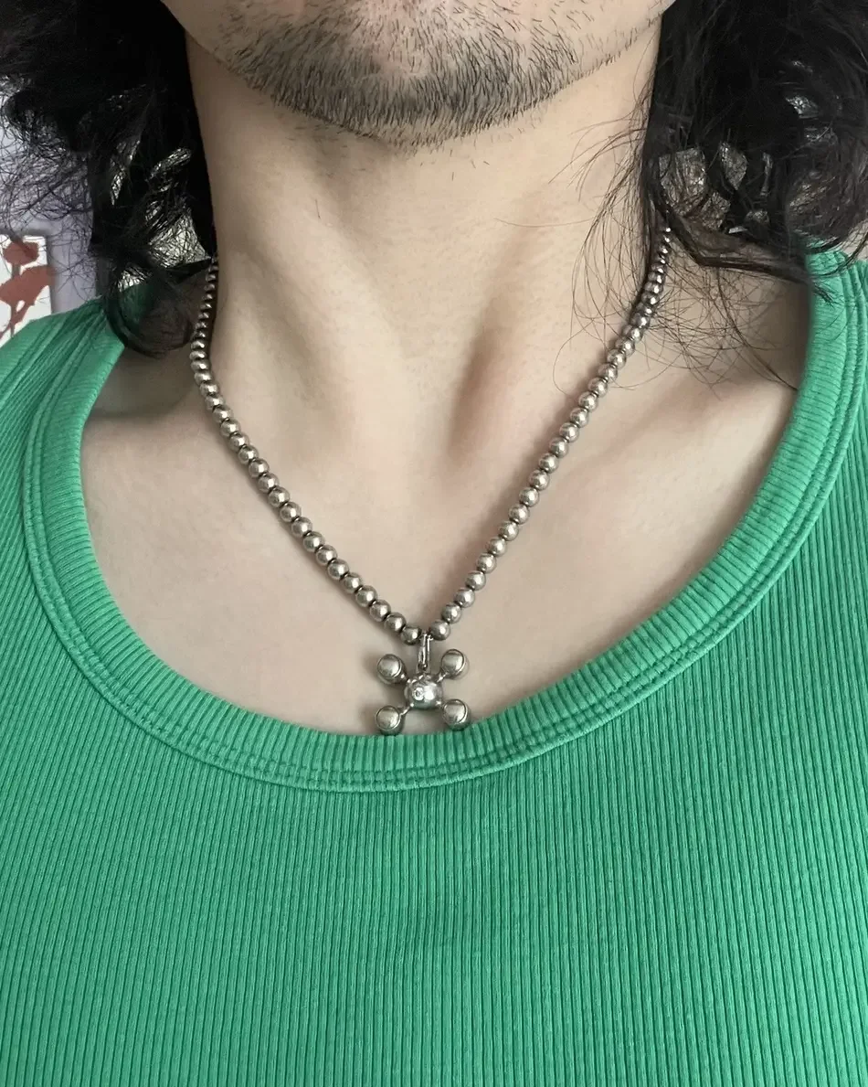 

Men Women Beads Sphere Legs Cross Pendant Necklace